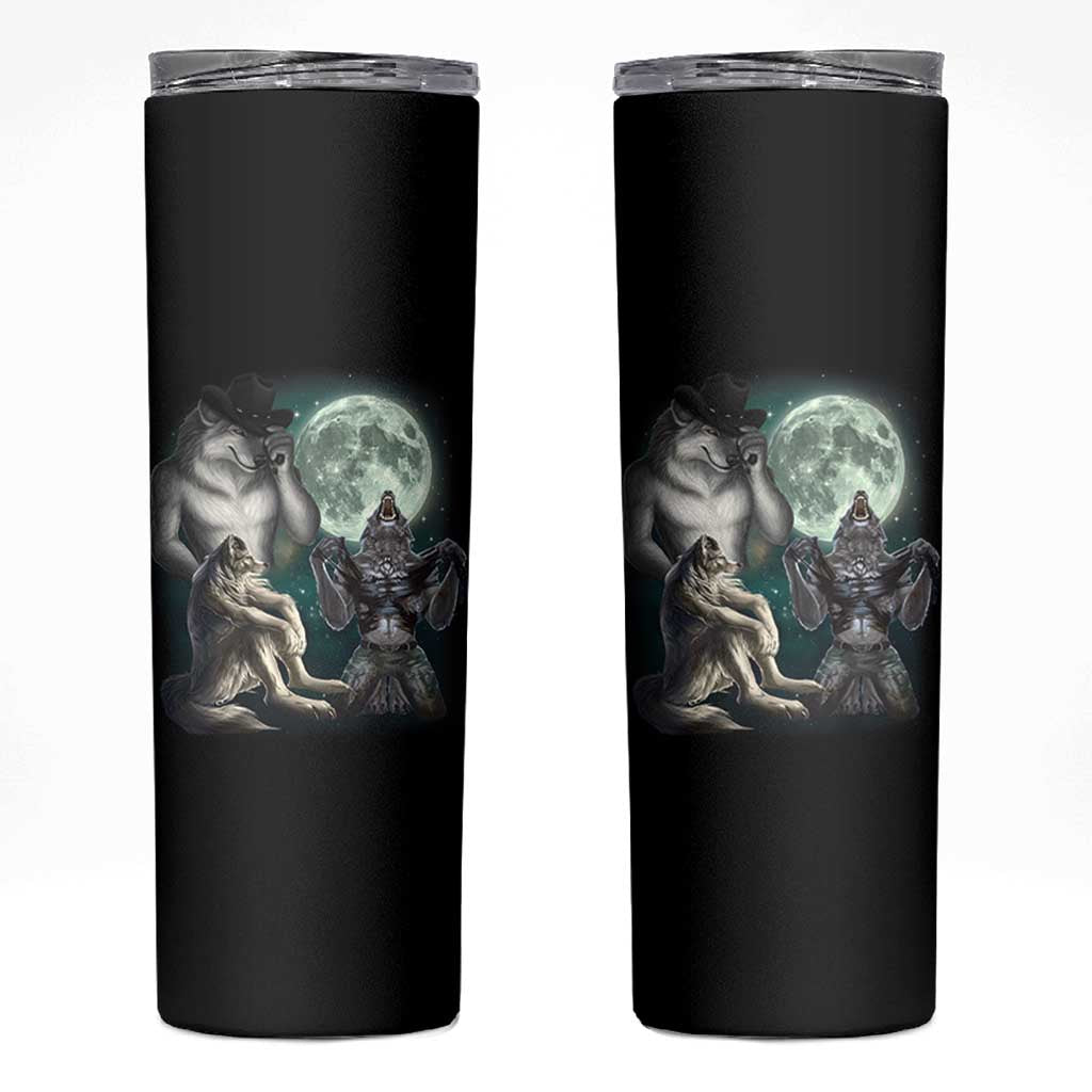 Funny Three Alpha Wolf Howling Moon Skinny Tumbler Weird Cringe Werewolf Meme - Wonder Print Shop