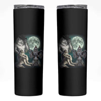 Funny Three Alpha Wolf Howling Moon Skinny Tumbler Weird Cringe Werewolf Meme - Wonder Print Shop