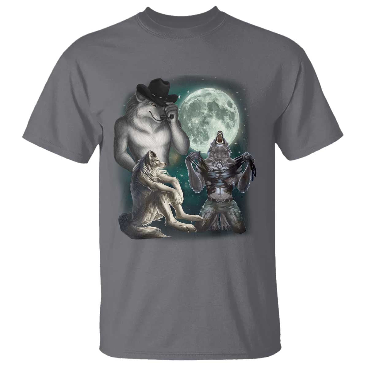Funny Three Alpha Wolf Howling Moon T Shirt Weird Cringe Werewolf Meme - Wonder Print Shop