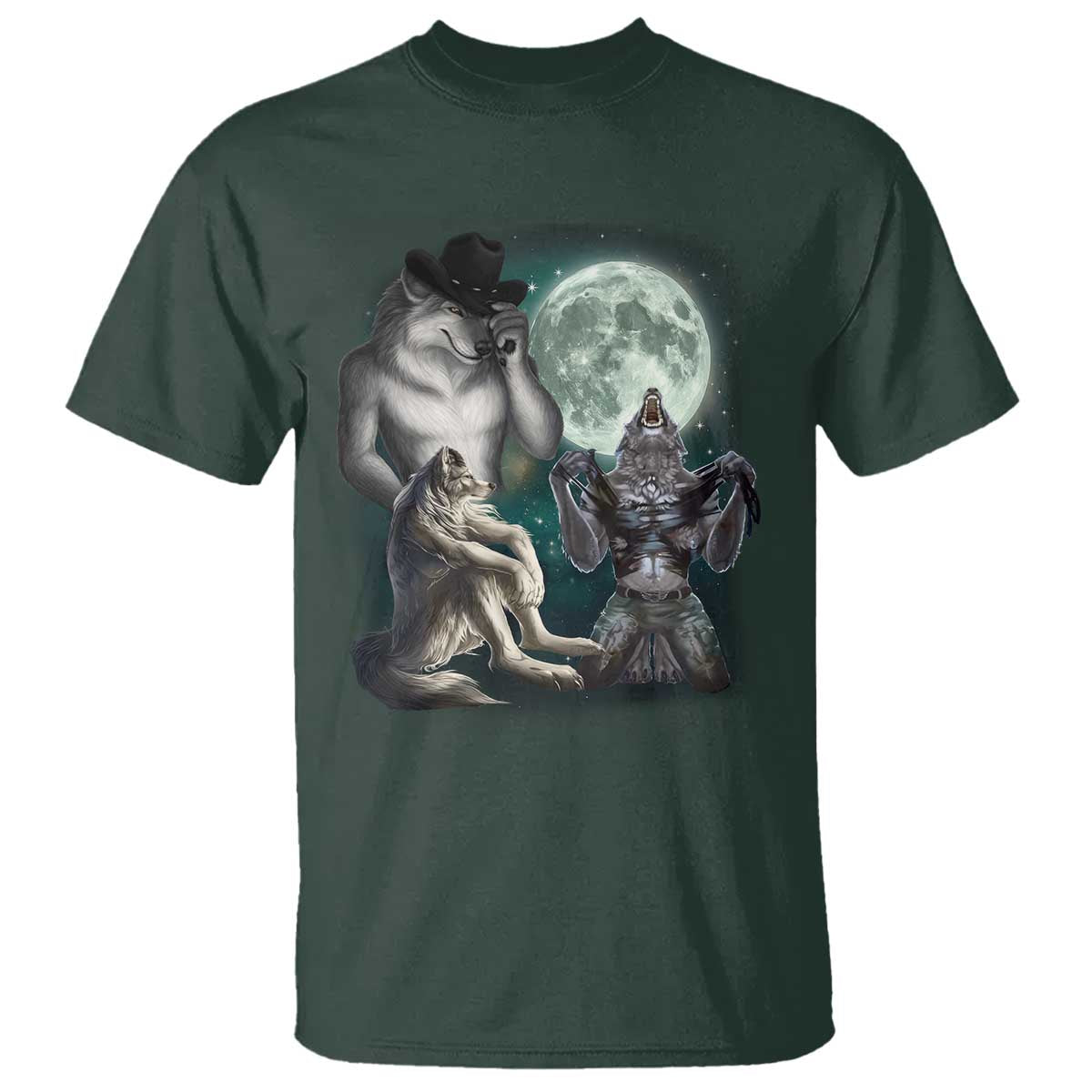 Funny Three Alpha Wolf Howling Moon T Shirt Weird Cringe Werewolf Meme - Wonder Print Shop