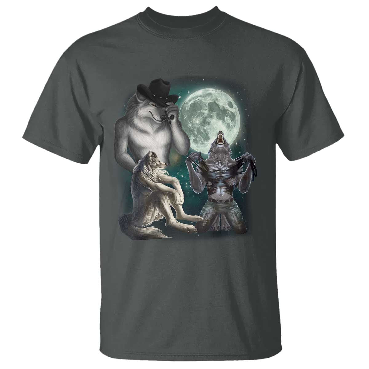Funny Three Alpha Wolf Howling Moon T Shirt Weird Cringe Werewolf Meme - Wonder Print Shop