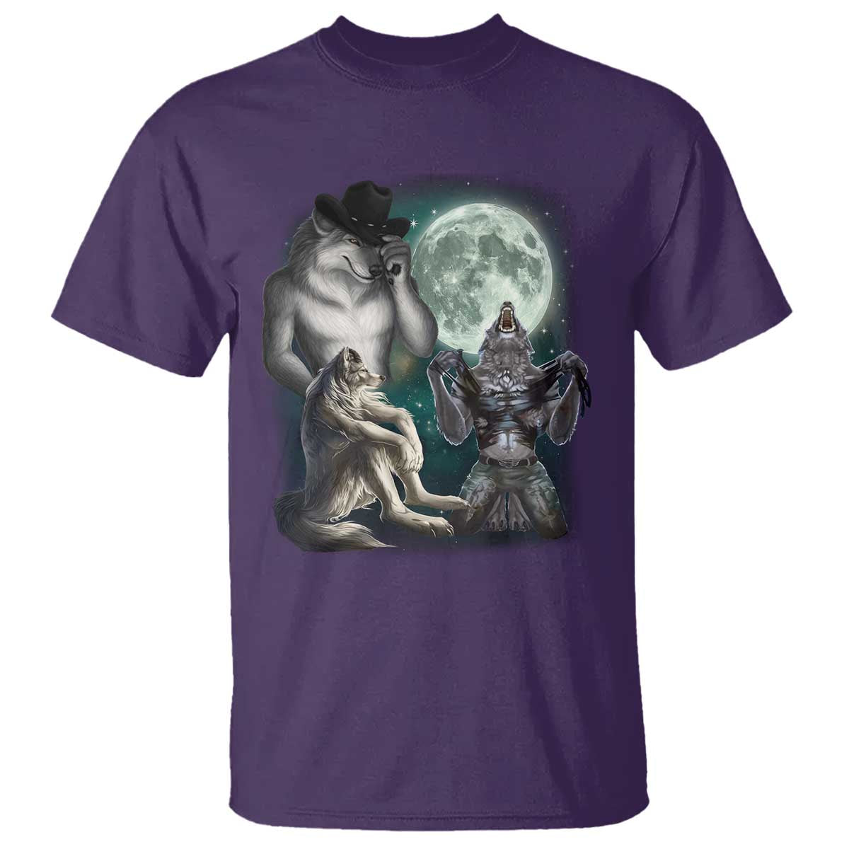 Funny Three Alpha Wolf Howling Moon T Shirt Weird Cringe Werewolf Meme - Wonder Print Shop