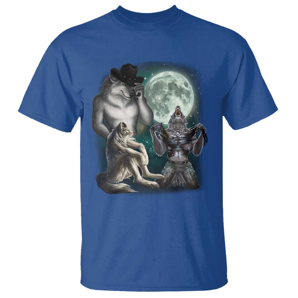 Funny Three Alpha Wolf Howling Moon T Shirt Weird Cringe Werewolf Meme - Wonder Print Shop