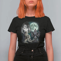 Funny Three Alpha Wolf Howling Moon T Shirt For Women Weird Cringe Werewolf Meme - Wonder Print Shop
