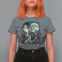 Funny Three Alpha Wolf Howling Moon T Shirt For Women Weird Cringe Werewolf Meme - Wonder Print Shop
