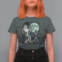 Funny Three Alpha Wolf Howling Moon T Shirt For Women Weird Cringe Werewolf Meme - Wonder Print Shop