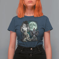 Funny Three Alpha Wolf Howling Moon T Shirt For Women Weird Cringe Werewolf Meme - Wonder Print Shop