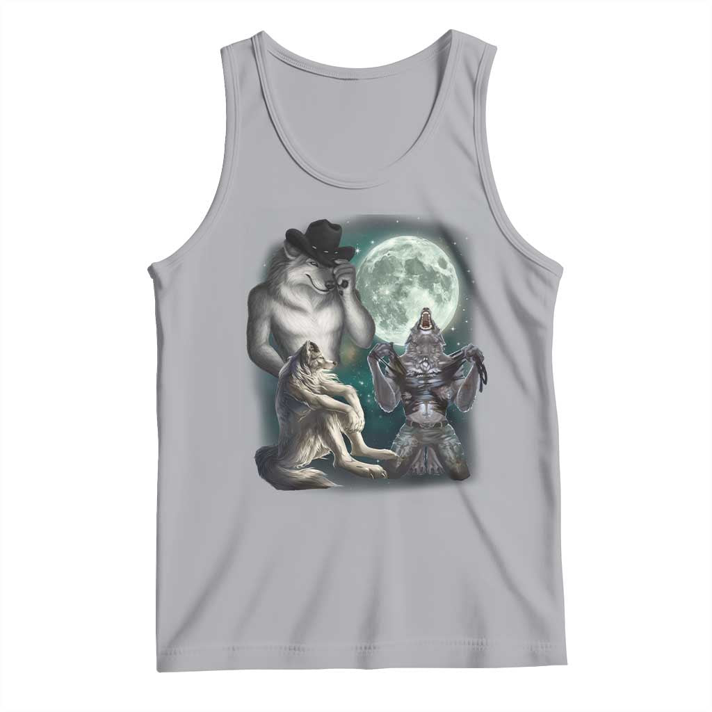 Funny Three Alpha Wolf Howling Moon Tank Top Weird Cringe Werewolf Meme - Wonder Print Shop