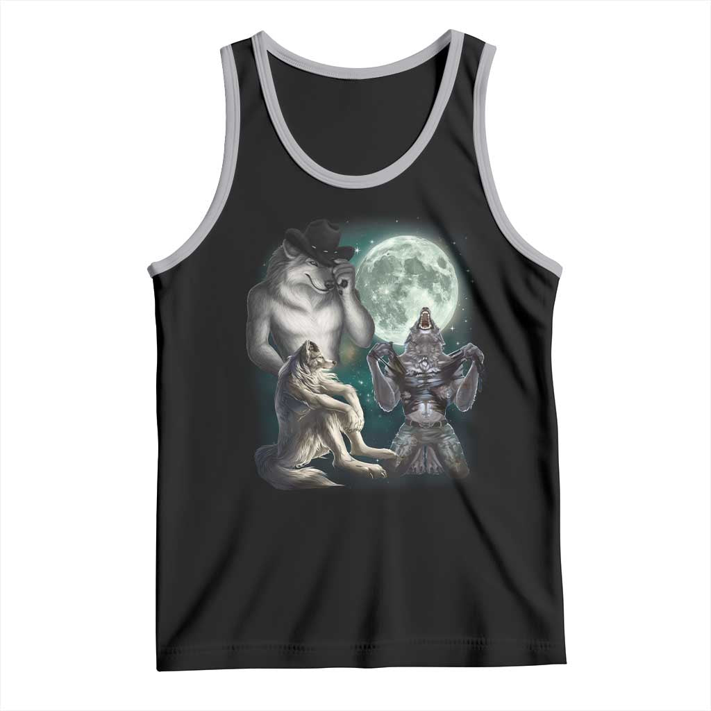 Funny Three Alpha Wolf Howling Moon Tank Top Weird Cringe Werewolf Meme - Wonder Print Shop