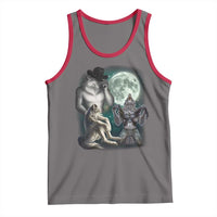 Funny Three Alpha Wolf Howling Moon Tank Top Weird Cringe Werewolf Meme - Wonder Print Shop