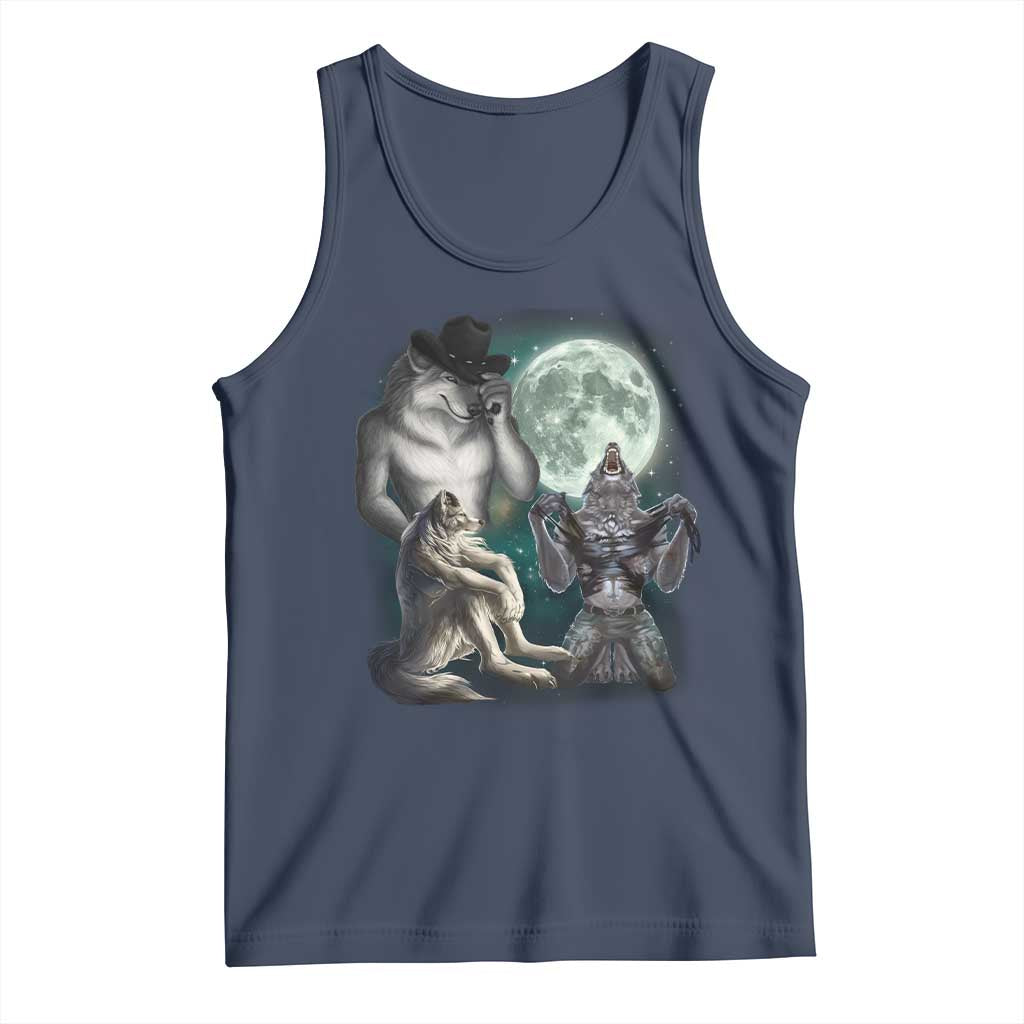 Funny Three Alpha Wolf Howling Moon Tank Top Weird Cringe Werewolf Meme - Wonder Print Shop