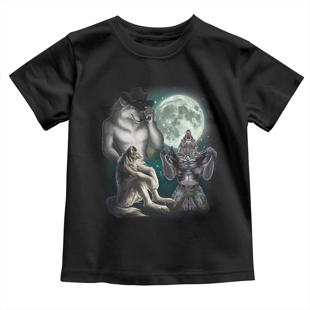 Funny Three Alpha Wolf Howling Moon Toddler T Shirt Weird Cringe Werewolf Meme - Wonder Print Shop