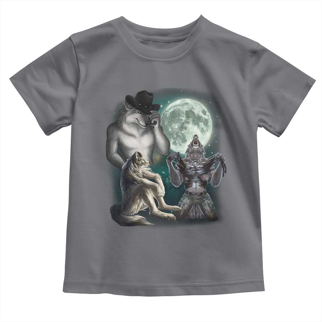 Funny Three Alpha Wolf Howling Moon Toddler T Shirt Weird Cringe Werewolf Meme - Wonder Print Shop