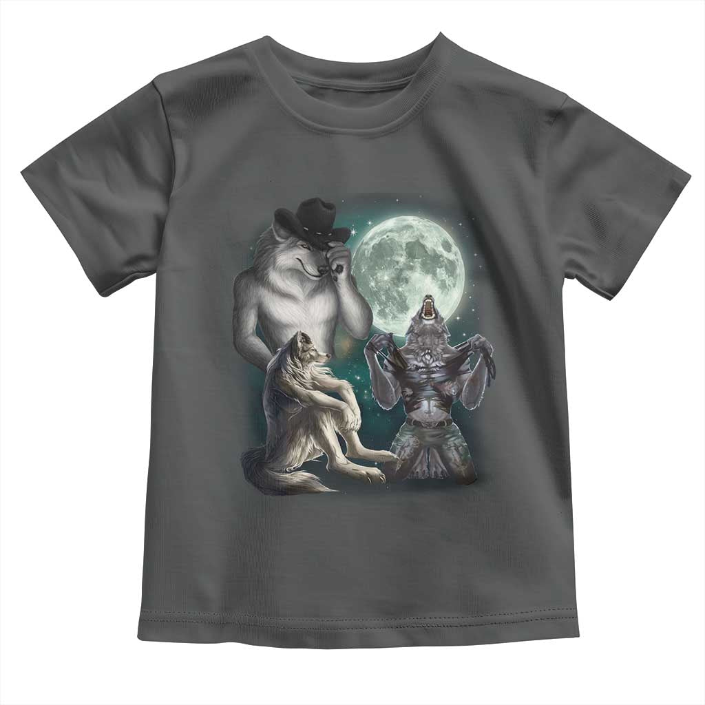 Funny Three Alpha Wolf Howling Moon Toddler T Shirt Weird Cringe Werewolf Meme - Wonder Print Shop