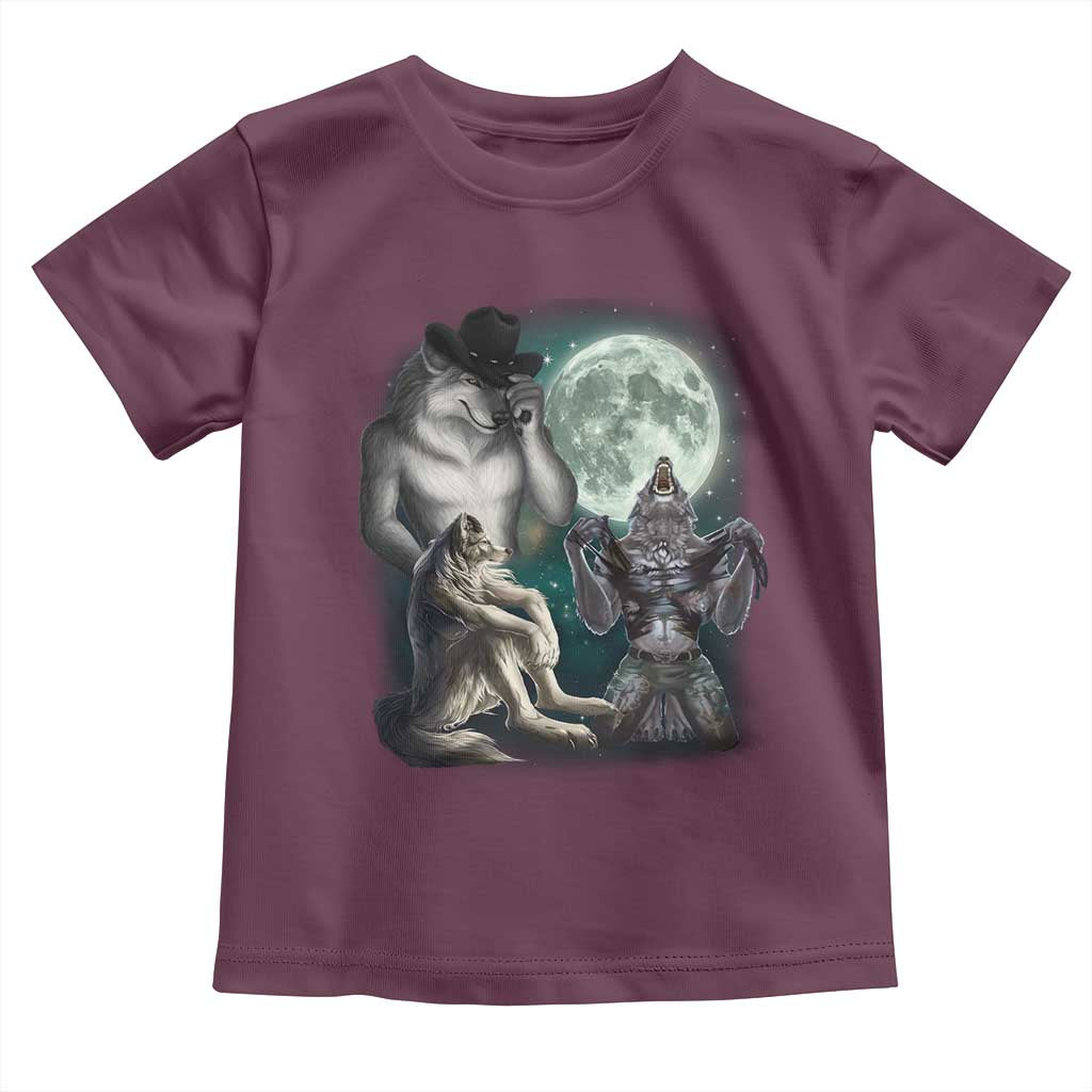 Funny Three Alpha Wolf Howling Moon Toddler T Shirt Weird Cringe Werewolf Meme - Wonder Print Shop