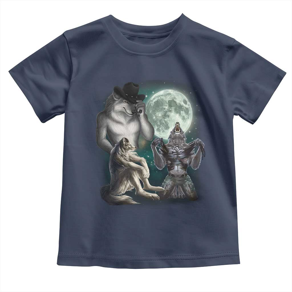 Funny Three Alpha Wolf Howling Moon Toddler T Shirt Weird Cringe Werewolf Meme - Wonder Print Shop