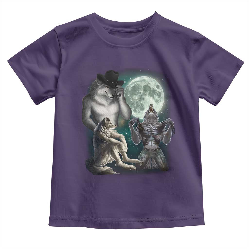 Funny Three Alpha Wolf Howling Moon Toddler T Shirt Weird Cringe Werewolf Meme - Wonder Print Shop