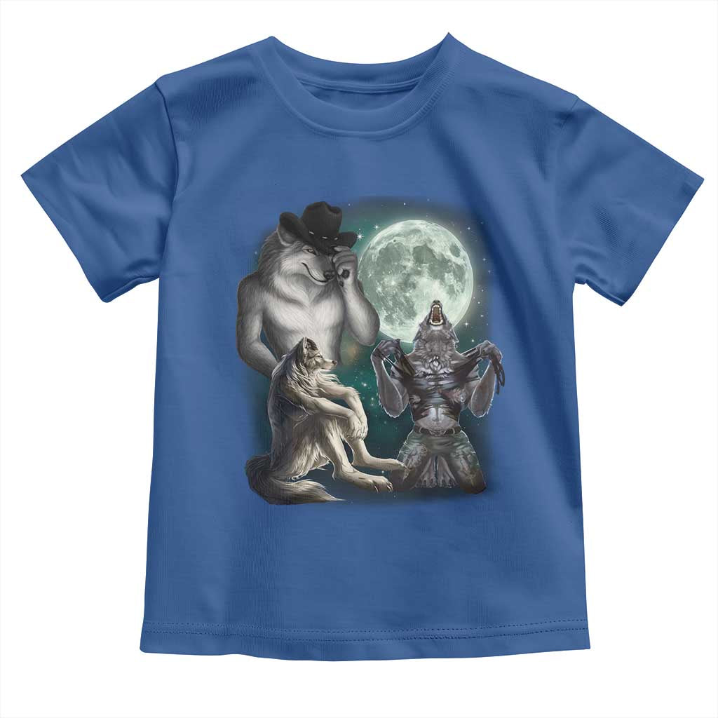 Funny Three Alpha Wolf Howling Moon Toddler T Shirt Weird Cringe Werewolf Meme - Wonder Print Shop