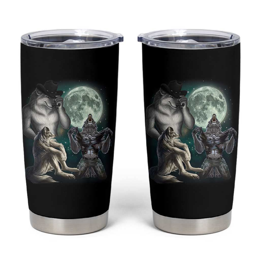 Funny Three Alpha Wolf Howling Moon Tumbler Cup Weird Cringe Werewolf Meme - Wonder Print Shop