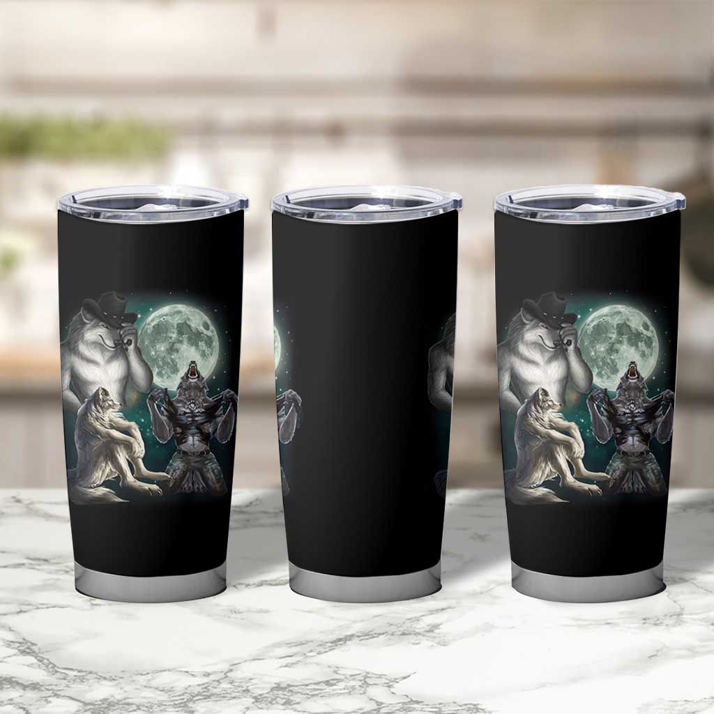 Funny Three Alpha Wolf Howling Moon Tumbler Cup Weird Cringe Werewolf Meme - Wonder Print Shop