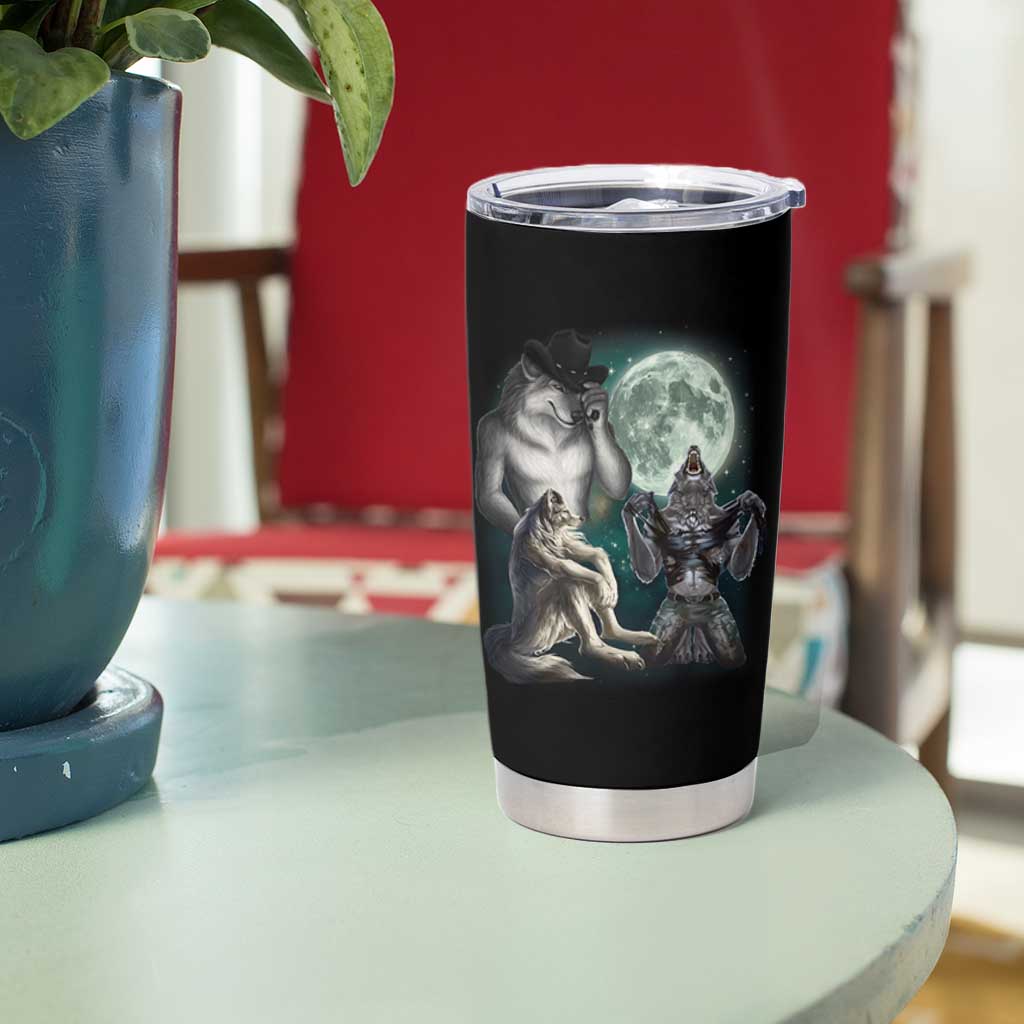 Funny Three Alpha Wolf Howling Moon Tumbler Cup Weird Cringe Werewolf Meme - Wonder Print Shop