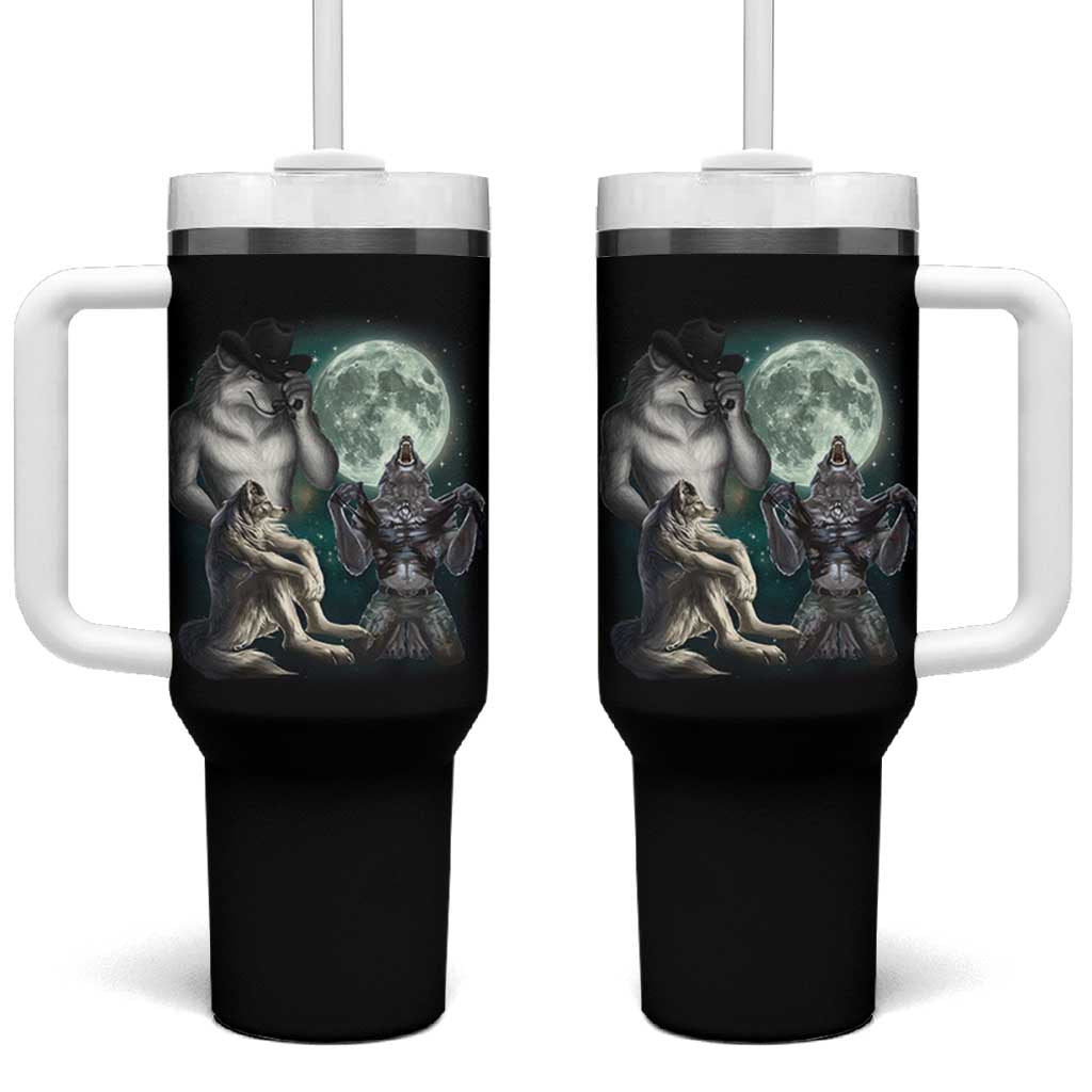 Funny Three Alpha Wolf Howling Moon Tumbler With Handle Weird Cringe Werewolf Meme - Wonder Print Shop