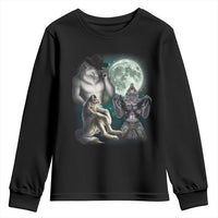 Funny Three Alpha Wolf Howling Moon Youth Sweatshirt Weird Cringe Werewolf Meme - Wonder Print Shop