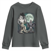 Funny Three Alpha Wolf Howling Moon Youth Sweatshirt Weird Cringe Werewolf Meme - Wonder Print Shop