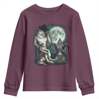 Funny Three Alpha Wolf Howling Moon Youth Sweatshirt Weird Cringe Werewolf Meme - Wonder Print Shop