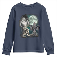 Funny Three Alpha Wolf Howling Moon Youth Sweatshirt Weird Cringe Werewolf Meme - Wonder Print Shop