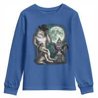 Funny Three Alpha Wolf Howling Moon Youth Sweatshirt Weird Cringe Werewolf Meme - Wonder Print Shop