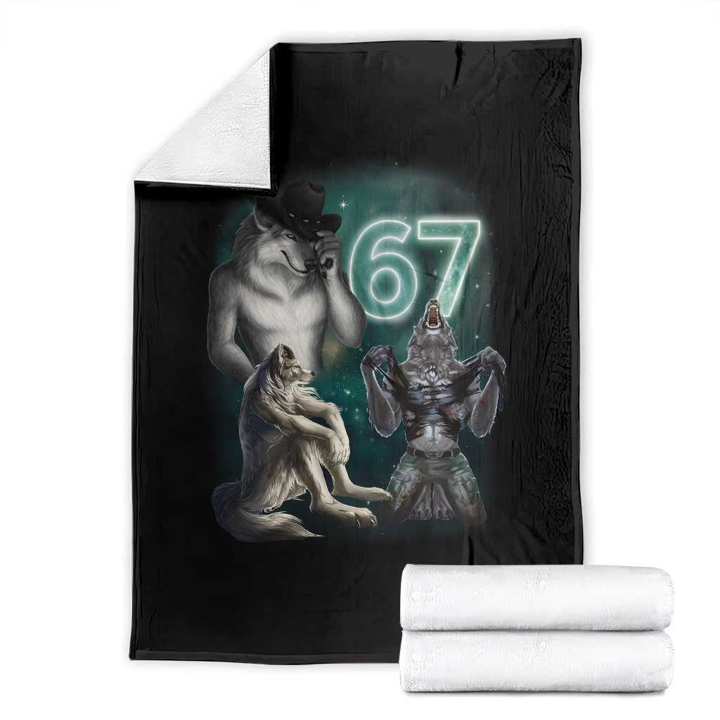 Funny 67 Alpha Wolf Throw Blanket Cringe Werewolf Howling Six Seven Meme - Wonder Print Shop