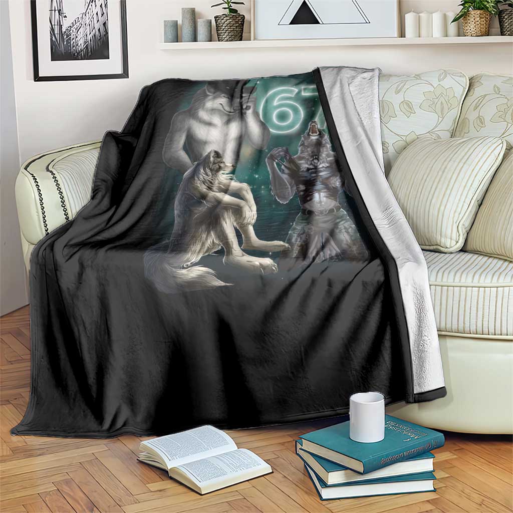 Funny 67 Alpha Wolf Throw Blanket Cringe Werewolf Howling Six Seven Meme - Wonder Print Shop