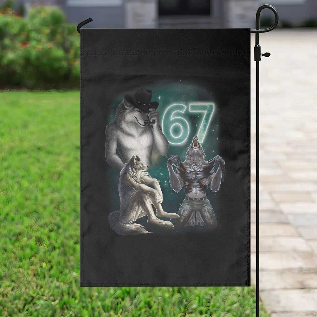 Funny 67 Alpha Wolf Garden Flag Cringe Werewolf Howling Six Seven Meme - Wonder Print Shop