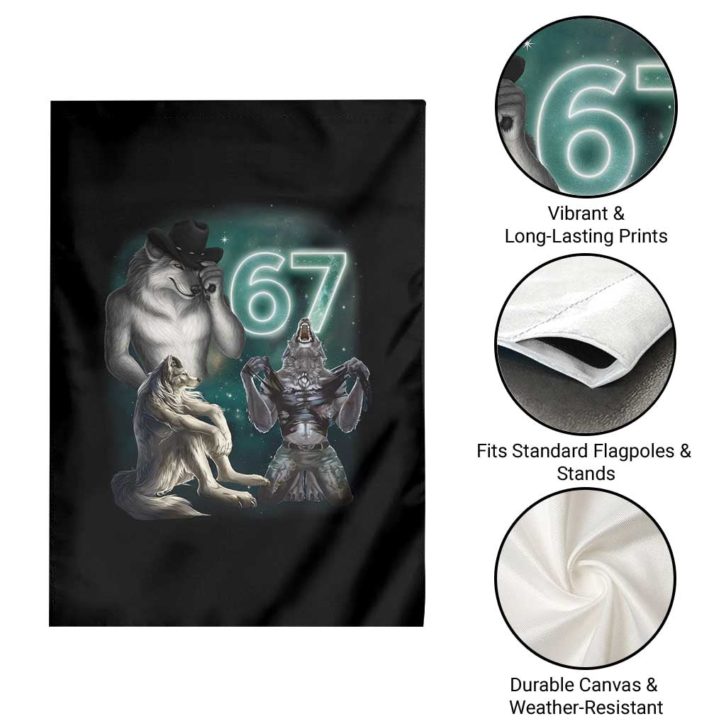 Funny 67 Alpha Wolf Garden Flag Cringe Werewolf Howling Six Seven Meme - Wonder Print Shop