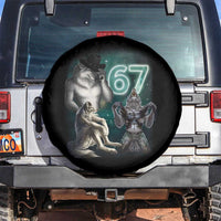 Funny 67 Alpha Wolf Spare Tire Cover Cringe Werewolf Howling Six Seven Meme - Wonder Print Shop