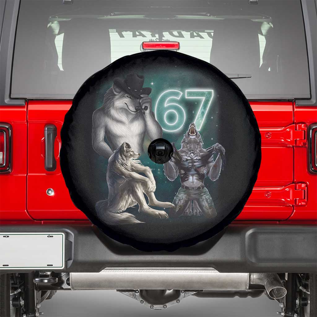 Funny 67 Alpha Wolf Spare Tire Cover Cringe Werewolf Howling Six Seven Meme - Wonder Print Shop