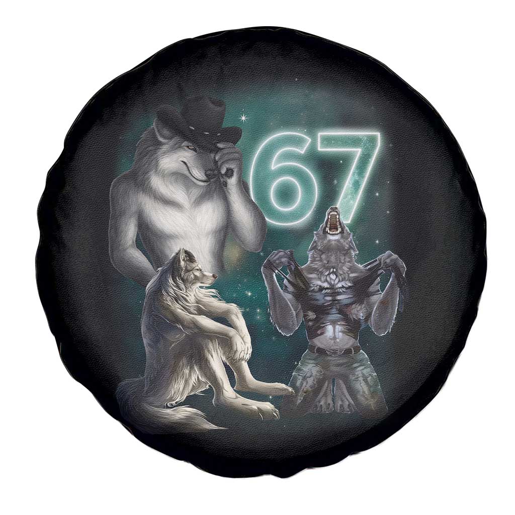 Funny 67 Alpha Wolf Spare Tire Cover Cringe Werewolf Howling Six Seven Meme - Wonder Print Shop