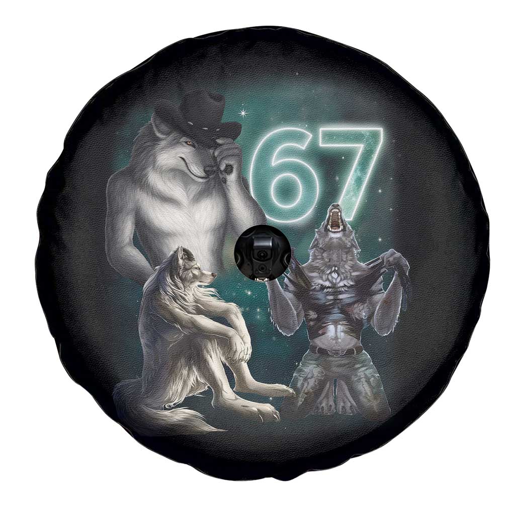 Funny 67 Alpha Wolf Spare Tire Cover Cringe Werewolf Howling Six Seven Meme - Wonder Print Shop