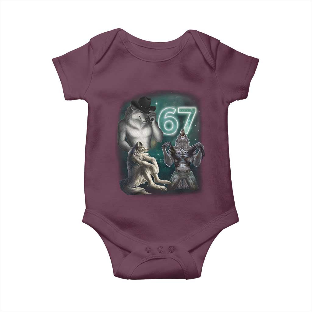 Funny 67 Alpha Wolf Baby Onesie Cringe Werewolf Howling Six Seven Meme - Wonder Print Shop
