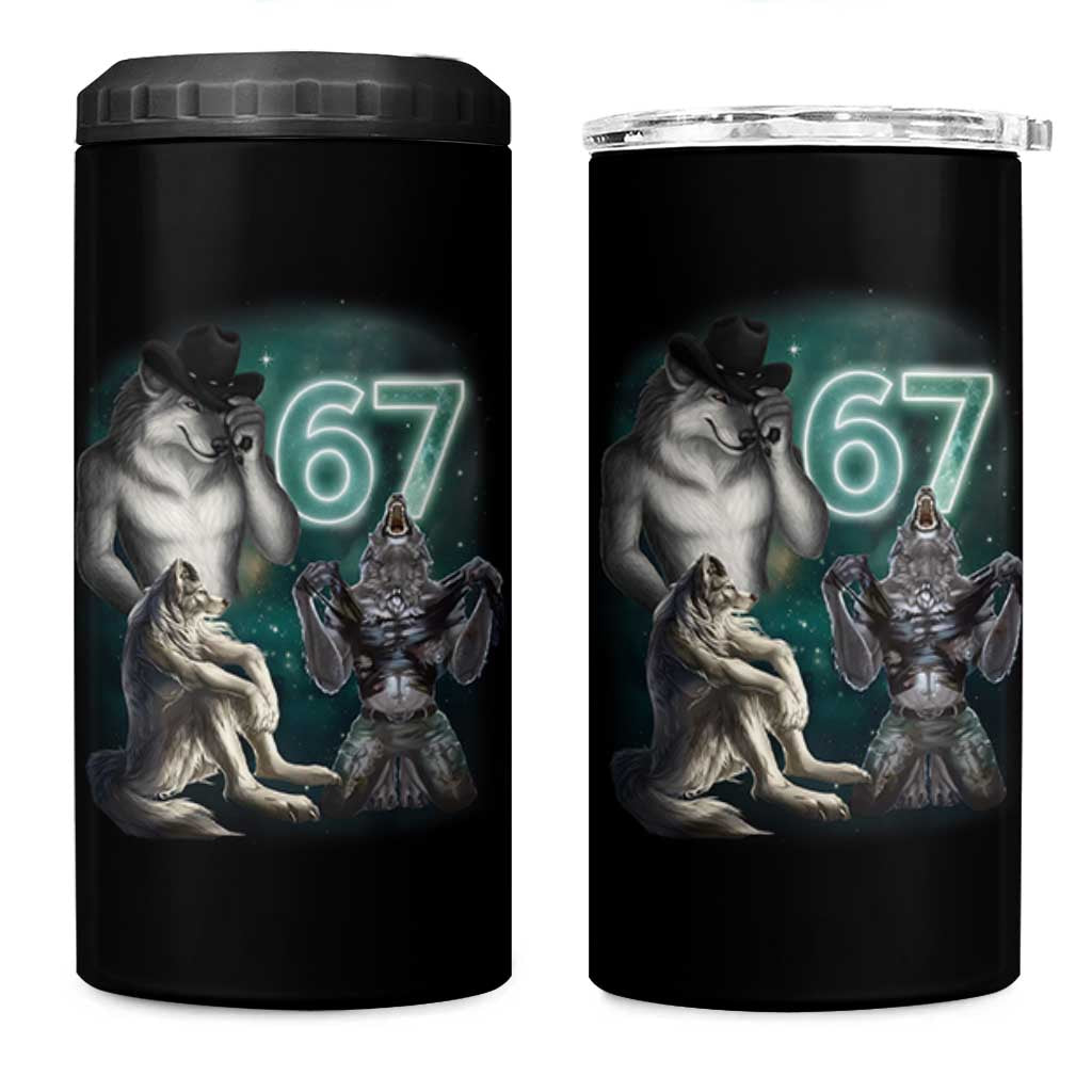 Funny 67 Alpha Wolf 4 in 1 Can Cooler Tumbler Cringe Werewolf Howling Six Seven Meme - Wonder Print Shop