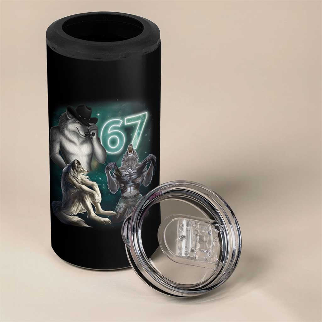 Funny 67 Alpha Wolf 4 in 1 Can Cooler Tumbler Cringe Werewolf Howling Six Seven Meme - Wonder Print Shop