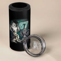 Funny 67 Alpha Wolf 4 in 1 Can Cooler Tumbler Cringe Werewolf Howling Six Seven Meme - Wonder Print Shop