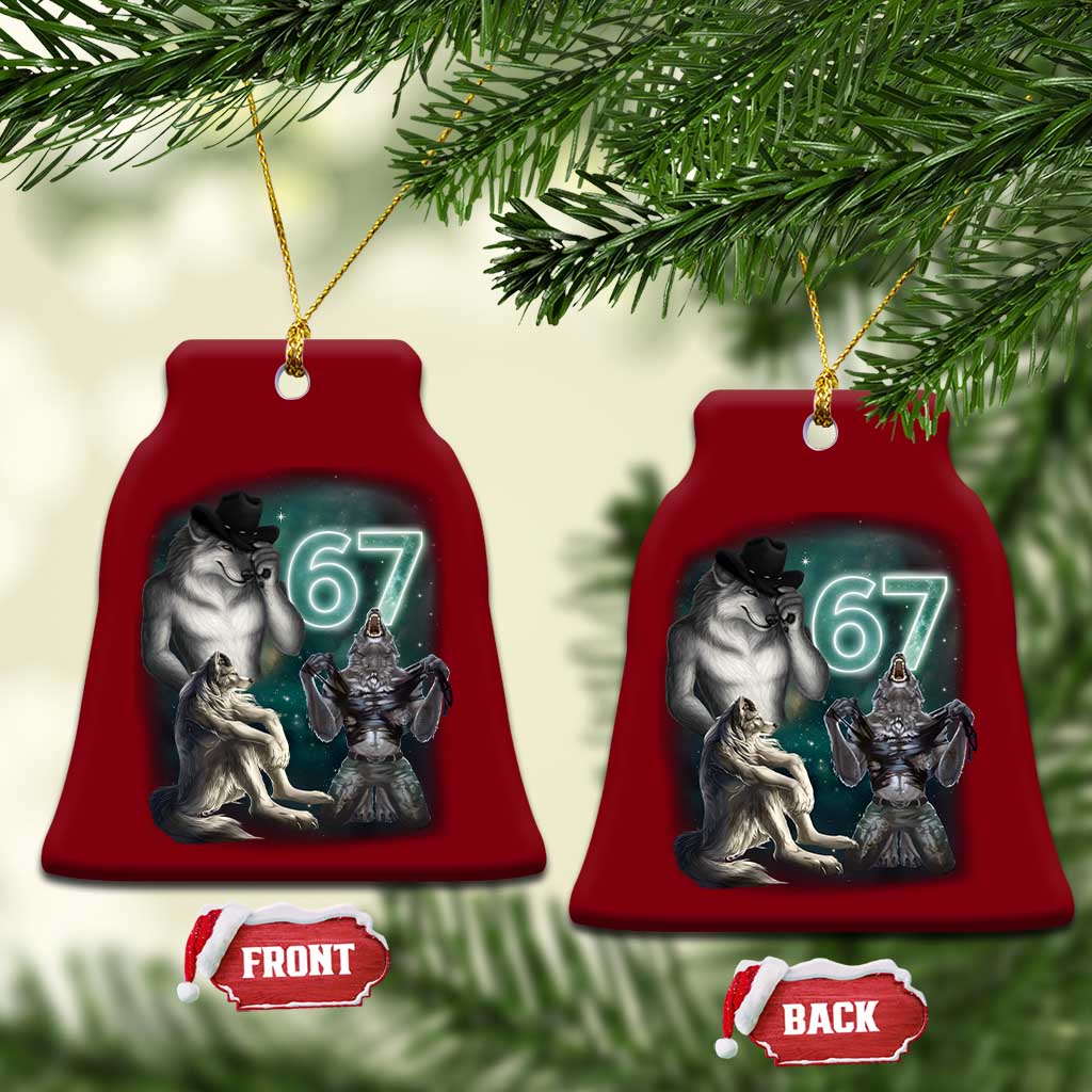 Funny 67 Alpha Wolf Ceramic Ornament Cringe Werewolf Howling Six Seven Meme - Wonder Print Shop