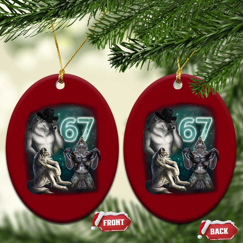 Funny 67 Alpha Wolf Ceramic Ornament Cringe Werewolf Howling Six Seven Meme - Wonder Print Shop