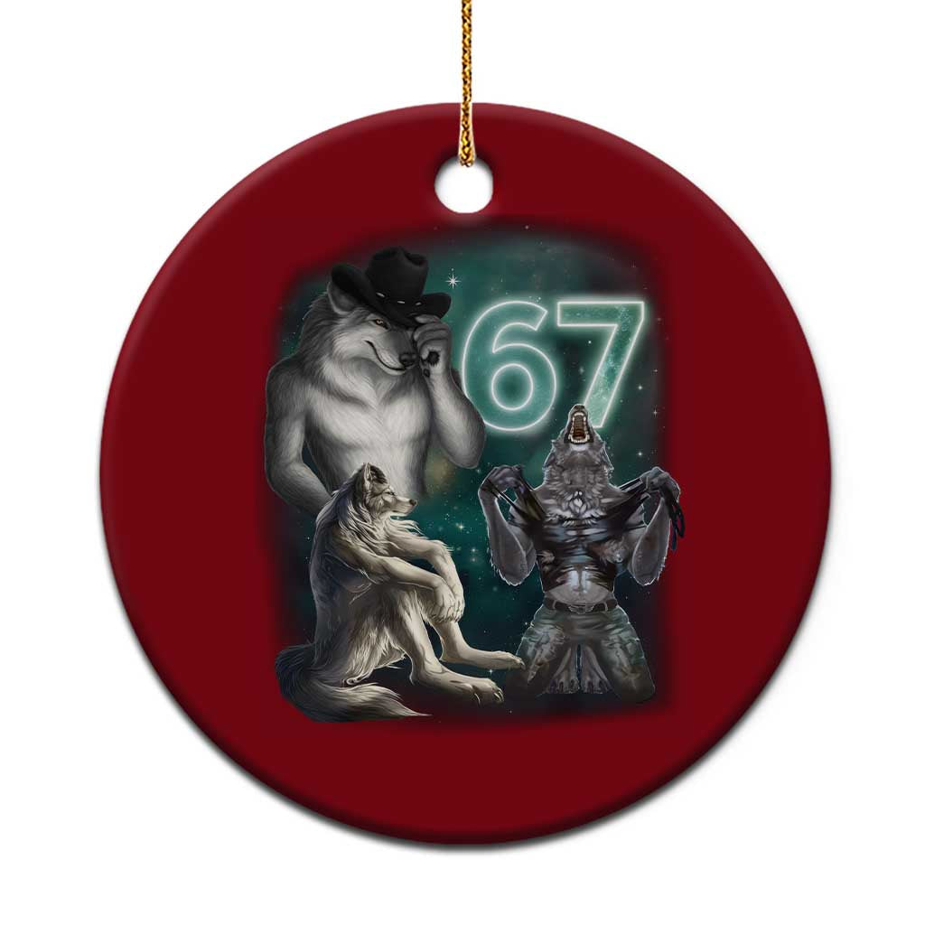 Funny 67 Alpha Wolf Ceramic Ornament Cringe Werewolf Howling Six Seven Meme - Wonder Print Shop