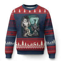Funny 67 Alpha Wolf Ugly Christmas Sweater Cringe Werewolf Howling Six Seven Meme - Wonder Print Shop