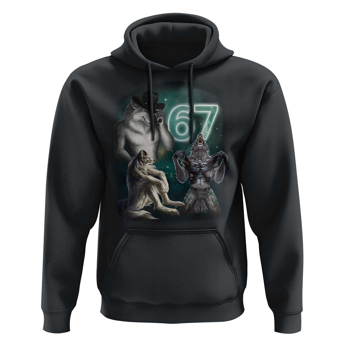 Funny 67 Alpha Wolf Hoodie Cringe Werewolf Howling Six Seven Meme - Wonder Print Shop