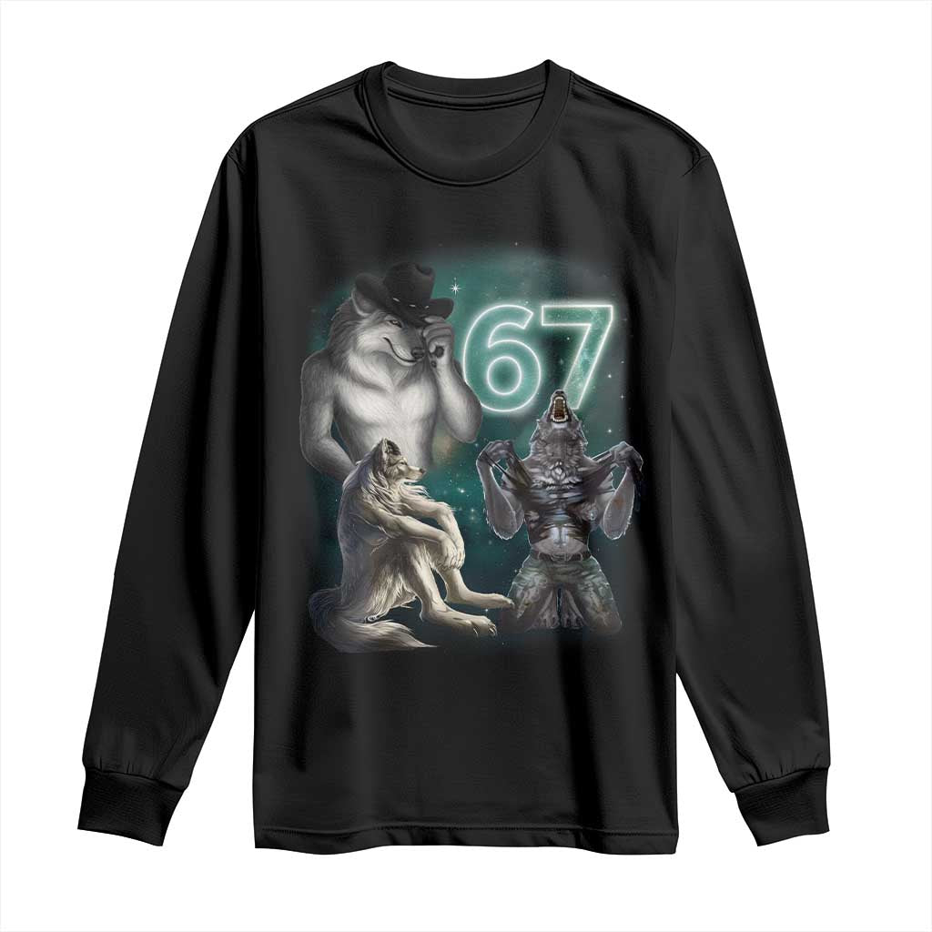 Funny 67 Alpha Wolf Long Sleeve Shirt Cringe Werewolf Howling Six Seven Meme - Wonder Print Shop