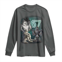 Funny 67 Alpha Wolf Long Sleeve Shirt Cringe Werewolf Howling Six Seven Meme - Wonder Print Shop